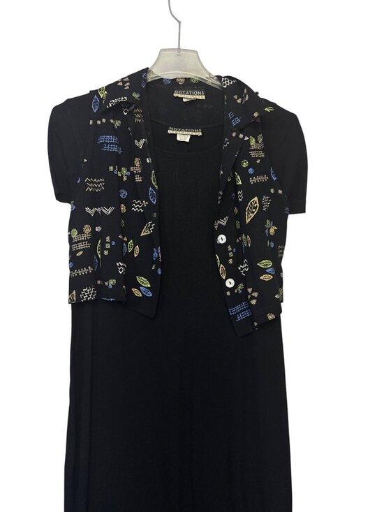 Notations Dresses & Skirts - Notations Womens Black Midi Dress With Patterned Button Down Vest Size M